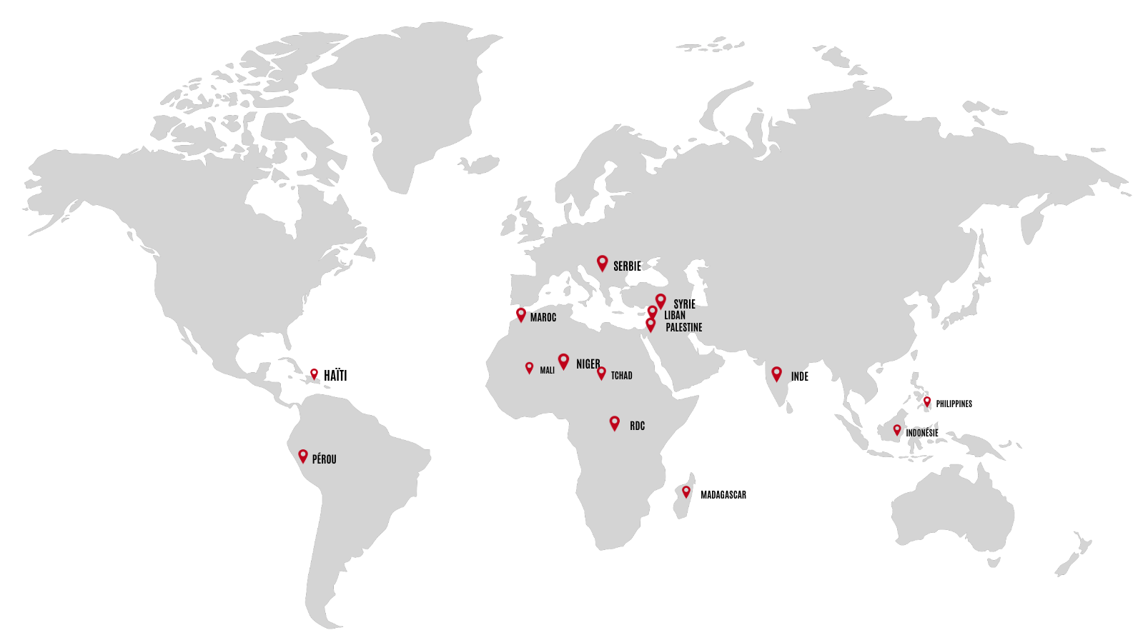 Carte du monde 14 pays pour 17 projets de solidarité